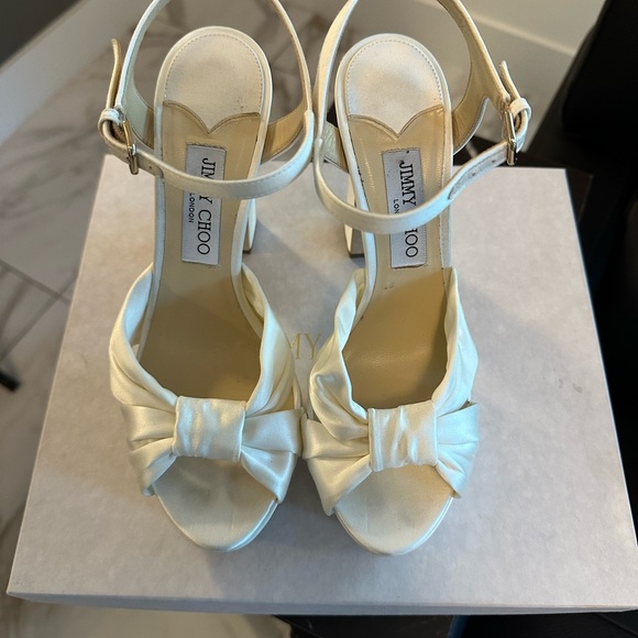 Jimmy Choo Heloise White Satin Platform Heels 120 MM - Picture 3 of 11